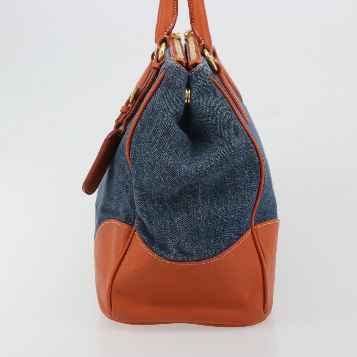 PRADA Hand Bag Denim Blue Gold Auth 188843V