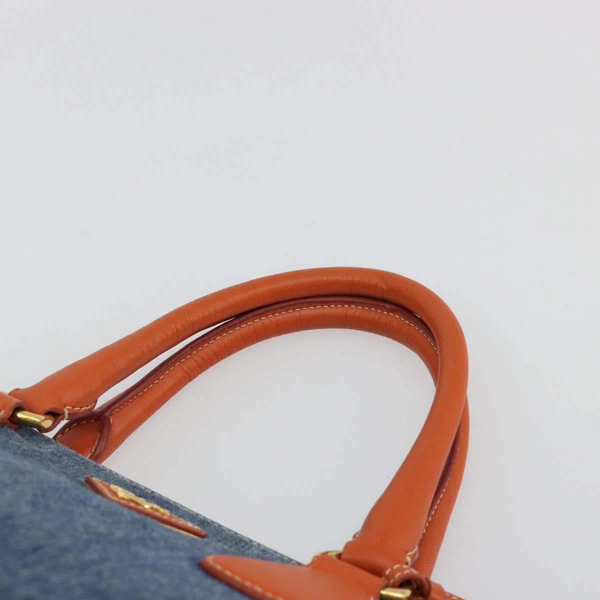 PRADA Hand Bag Denim Blue Gold Auth 188843V