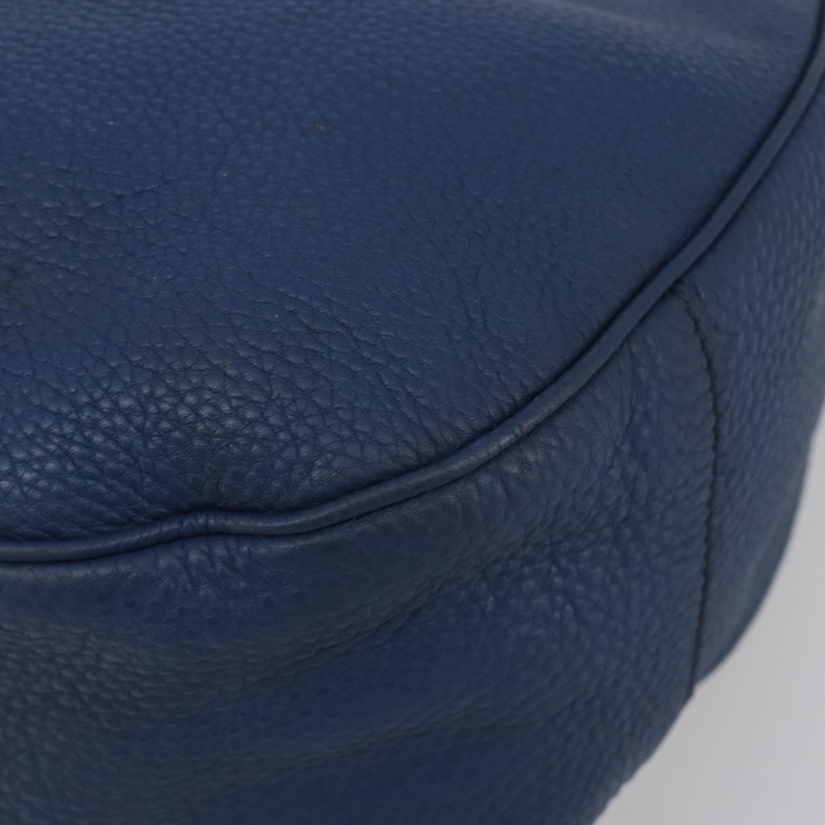 PRADA Shoulder Bag Vittero Dino Leather Blue Gold Auth 188844V