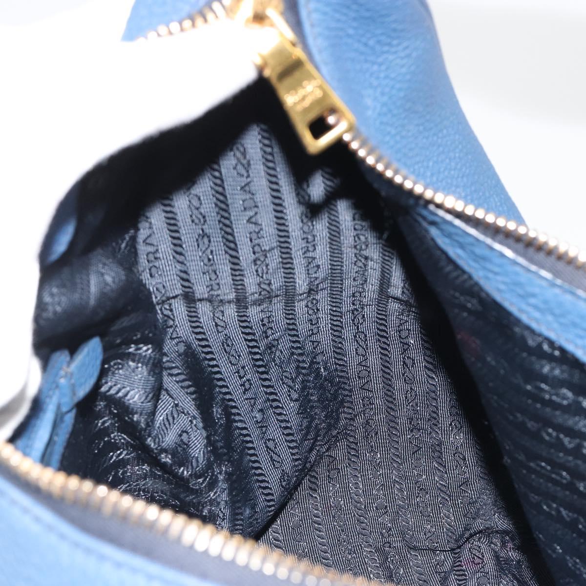 PRADA Shoulder Bag Vittero Dino Leather Blue Gold Auth 188844V