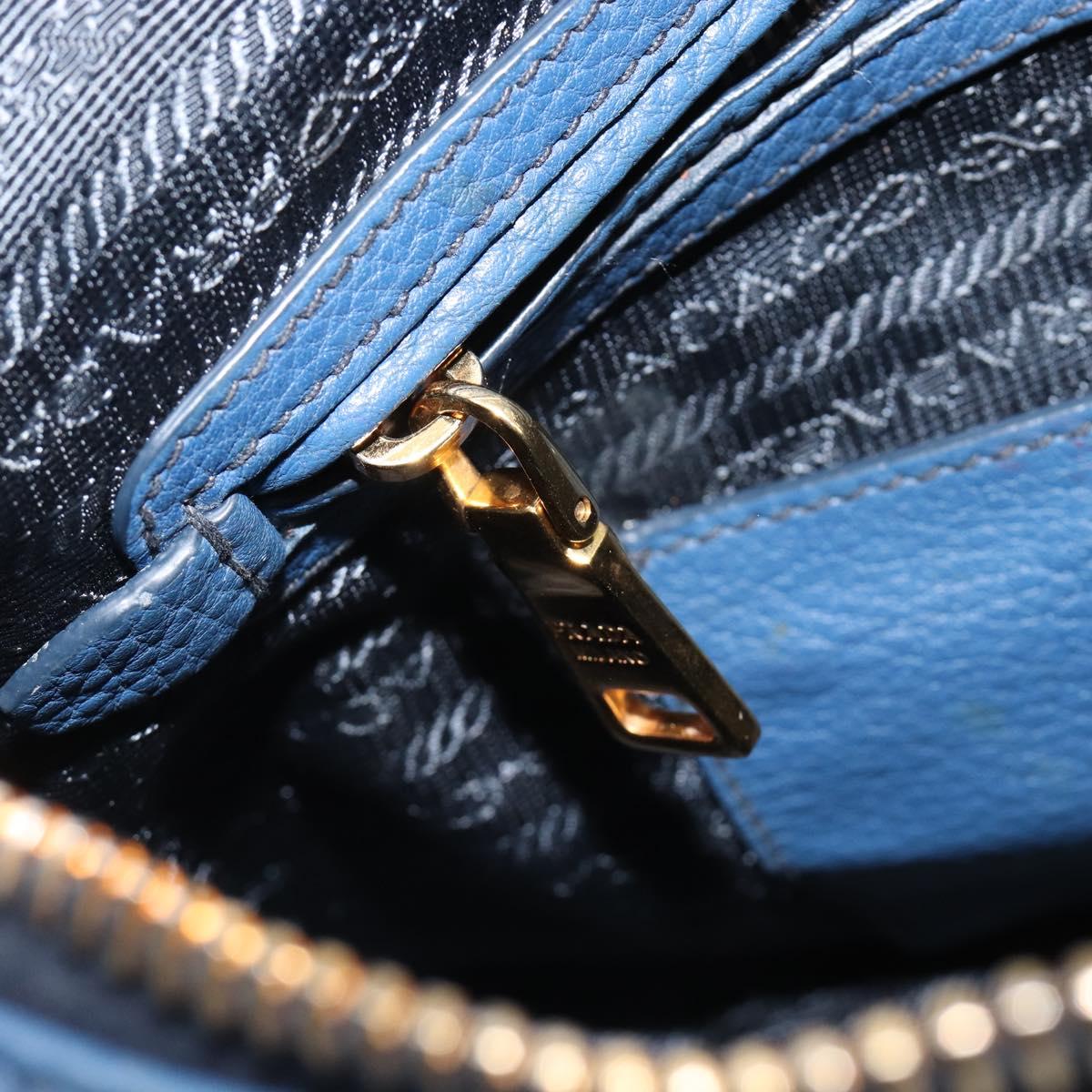 PRADA Shoulder Bag Vittero Dino Leather Blue Gold Auth 188844V