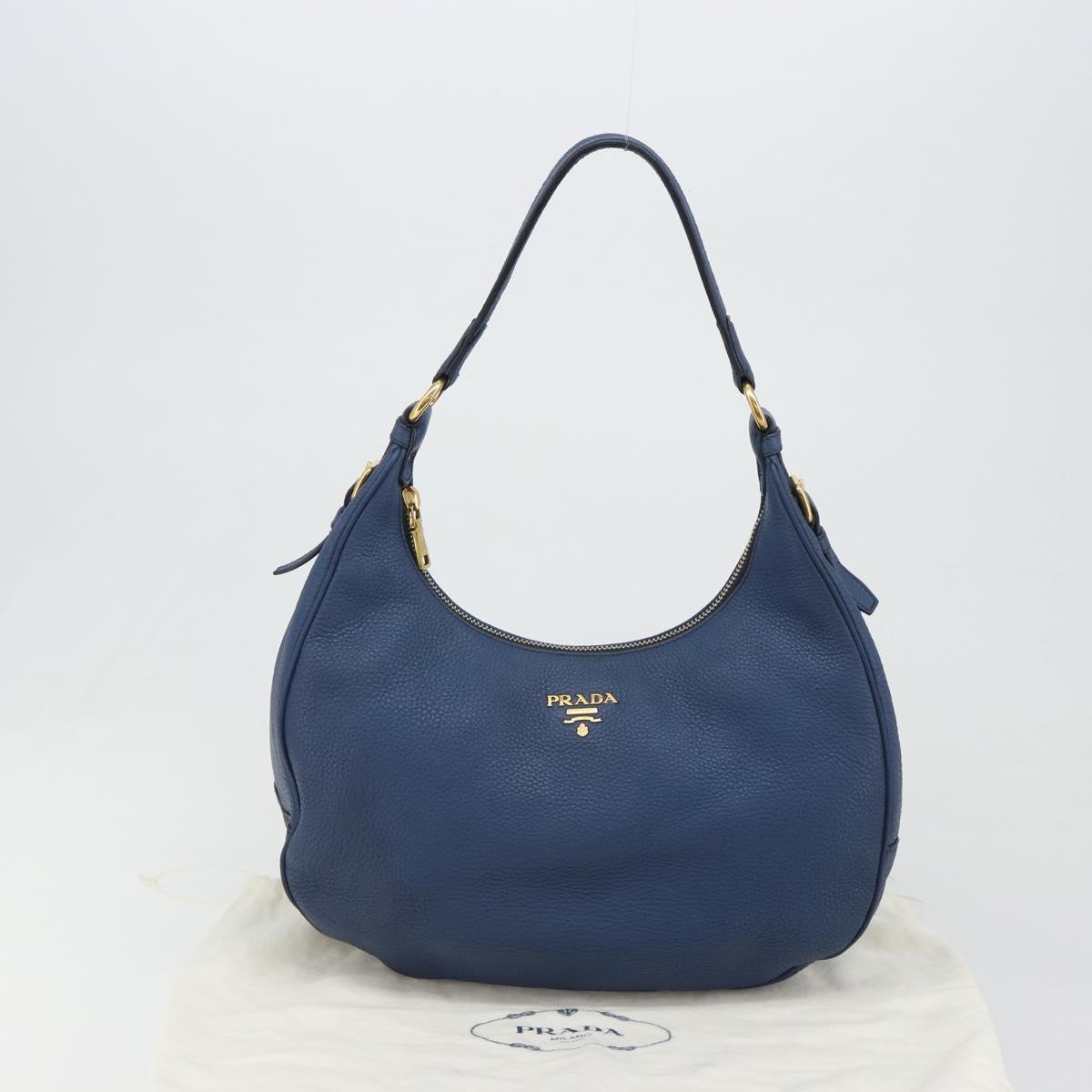 PRADA Shoulder Bag Vittero Dino Leather Blue Gold Auth 188844V