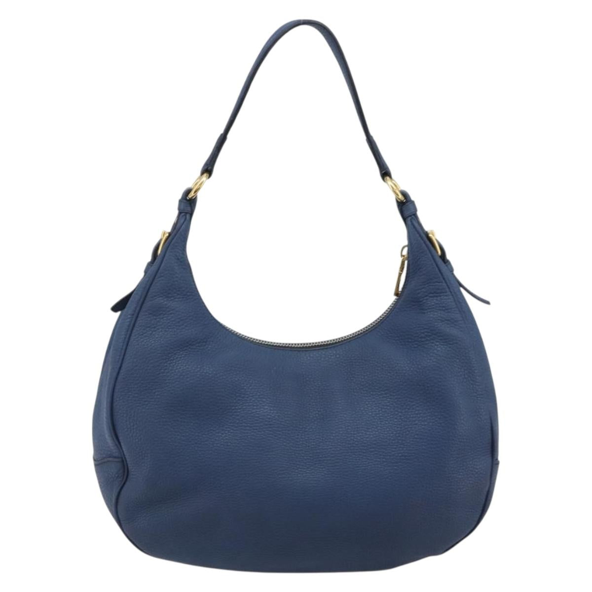 PRADA Shoulder Bag Vittero Dino Leather Blue Gold Auth 188844V