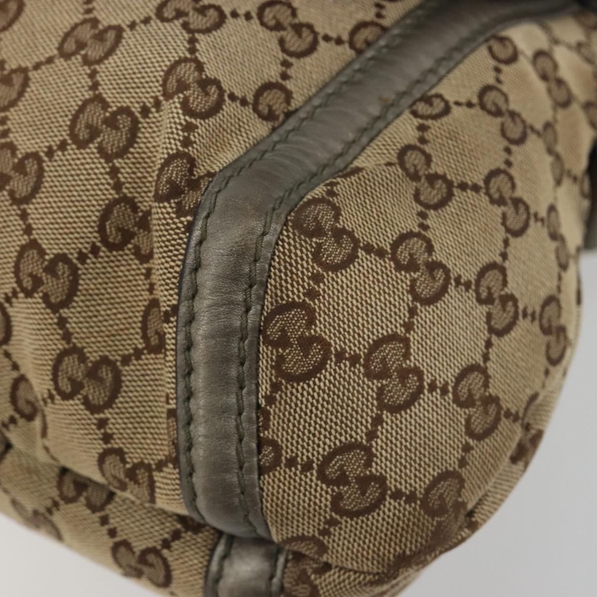 GUCCI Horsebit GG Canvas Shoulder Bag Beige Silver 240266 Auth 188846A