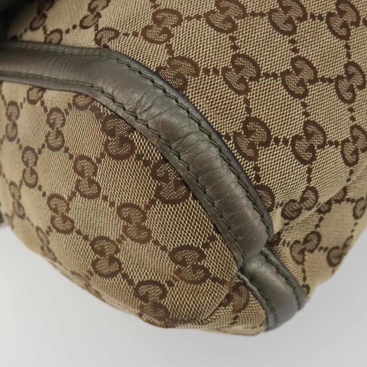 GUCCI Horsebit GG Canvas Shoulder Bag Beige Silver 240266 Auth 188846A