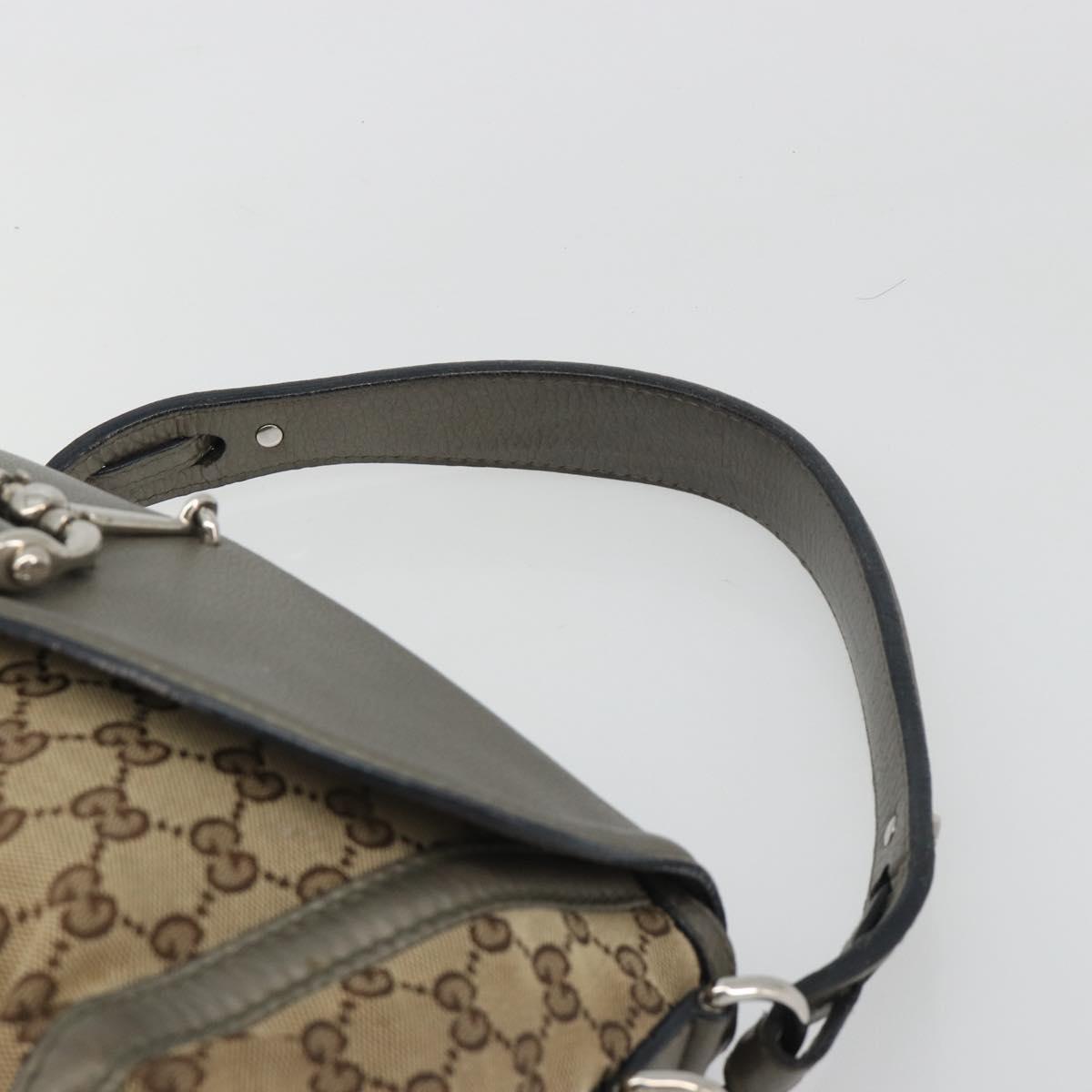 GUCCI Horsebit GG Canvas Shoulder Bag Beige Silver 240266 Auth 188846A