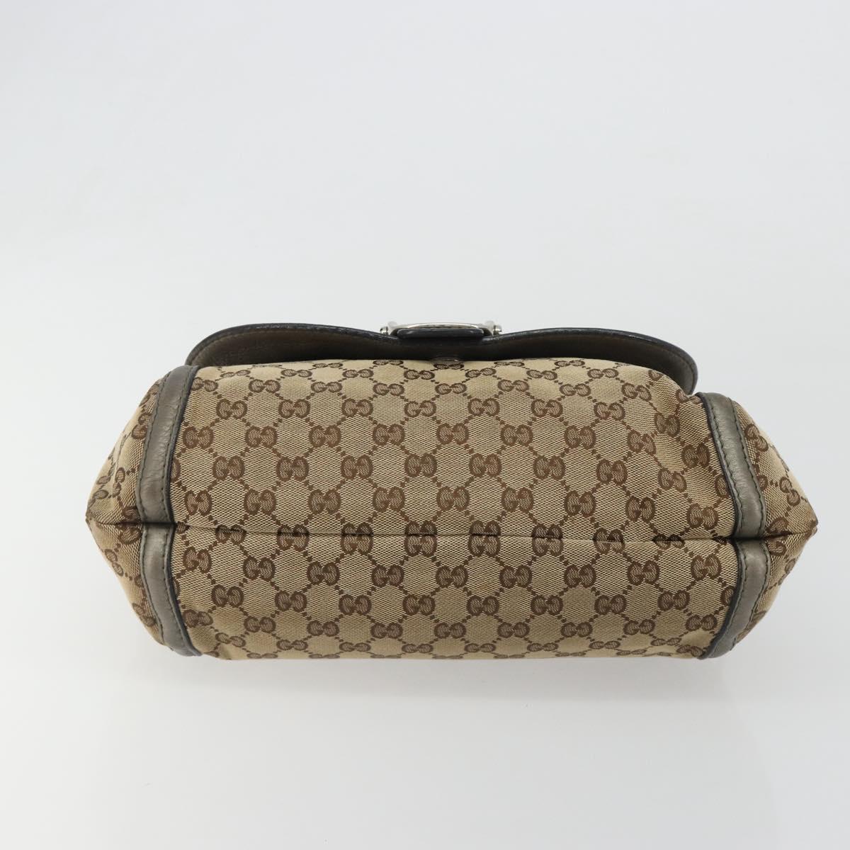 GUCCI Horsebit GG Canvas Shoulder Bag Beige Silver 240266 Auth 188846A
