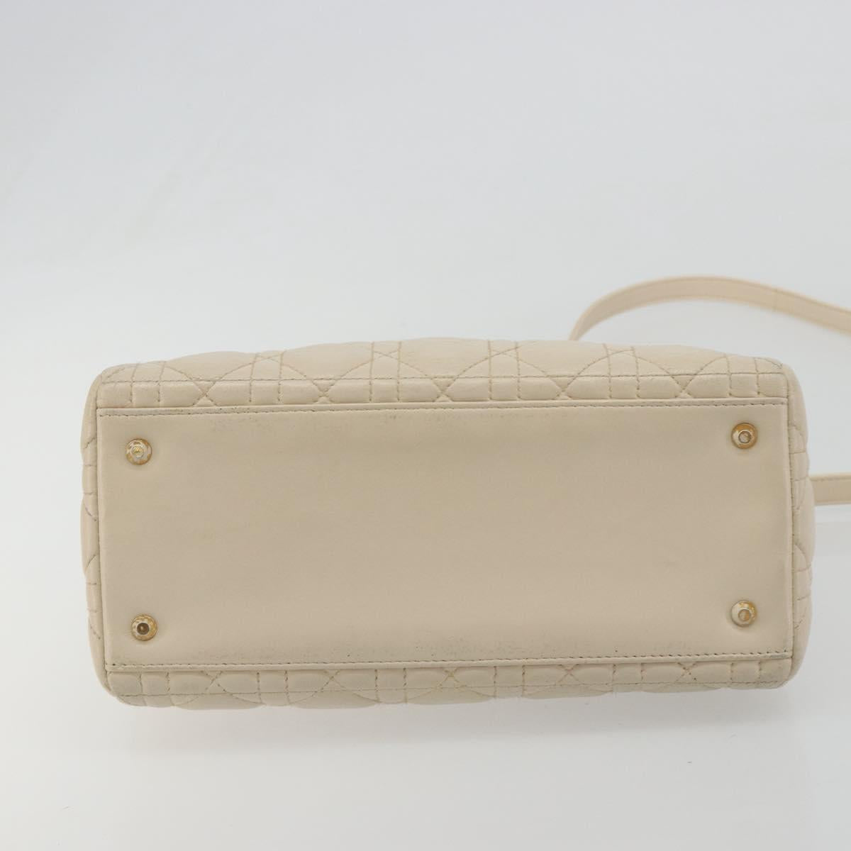 Christian Dior Lady Dior Canage Hand Bag Leather 2way Ivory Gold Auth 188848A