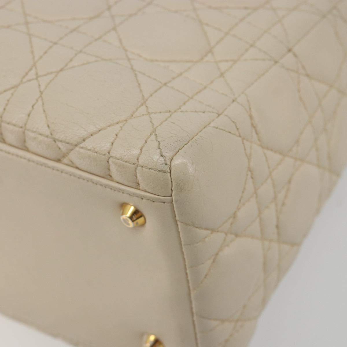 Christian Dior Lady Dior Canage Hand Bag Leather 2way Ivory Gold Auth 188848A