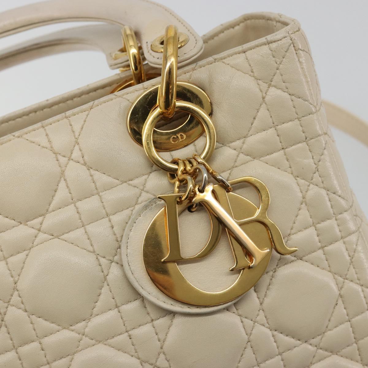 Christian Dior Lady Dior Canage Hand Bag Leather 2way Ivory Gold Auth 188848A