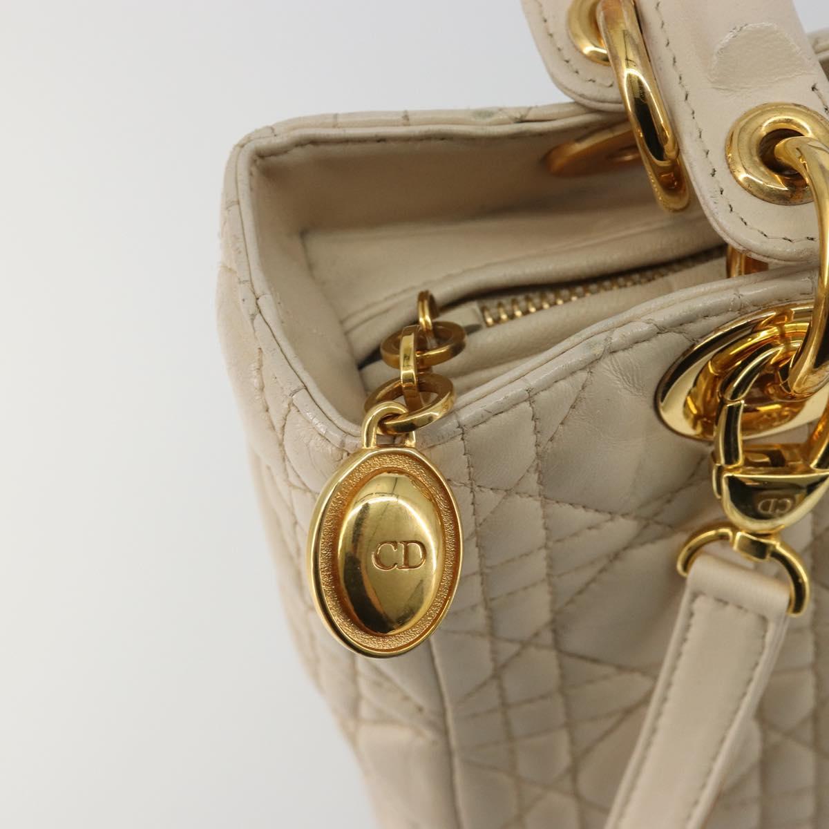 Christian Dior Lady Dior Canage Hand Bag Leather 2way Ivory Gold Auth 188848A