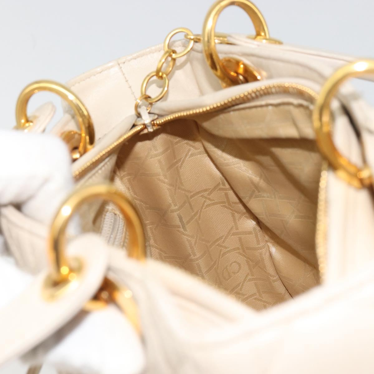 Christian Dior Lady Dior Canage Hand Bag Leather 2way Ivory Gold Auth 188848A
