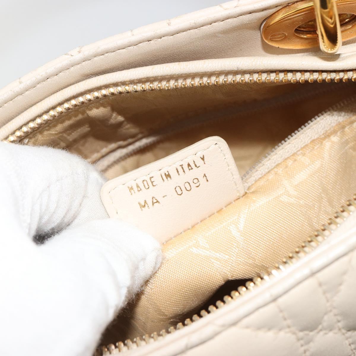 Christian Dior Lady Dior Canage Hand Bag Leather 2way Ivory Gold Auth 188848A