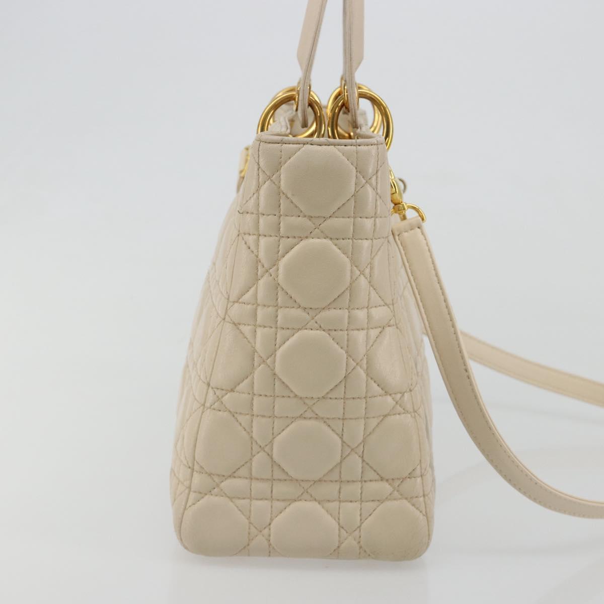Christian Dior Lady Dior Canage Hand Bag Leather 2way Ivory Gold Auth 188848A