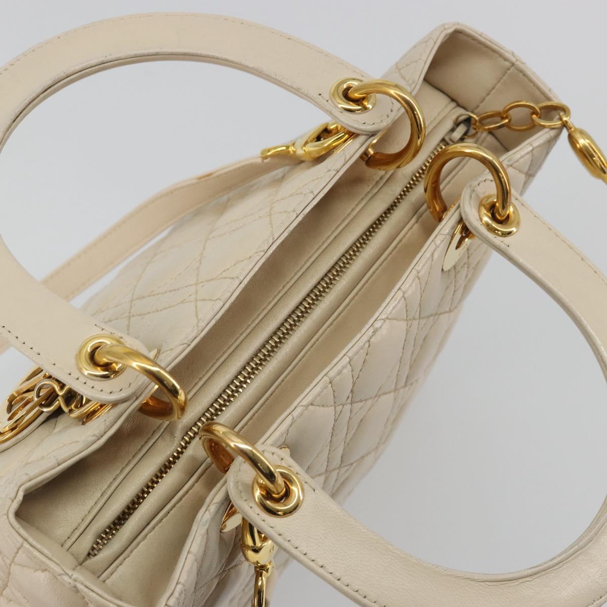 Christian Dior Lady Dior Canage Hand Bag Leather 2way Ivory Gold Auth 188848A