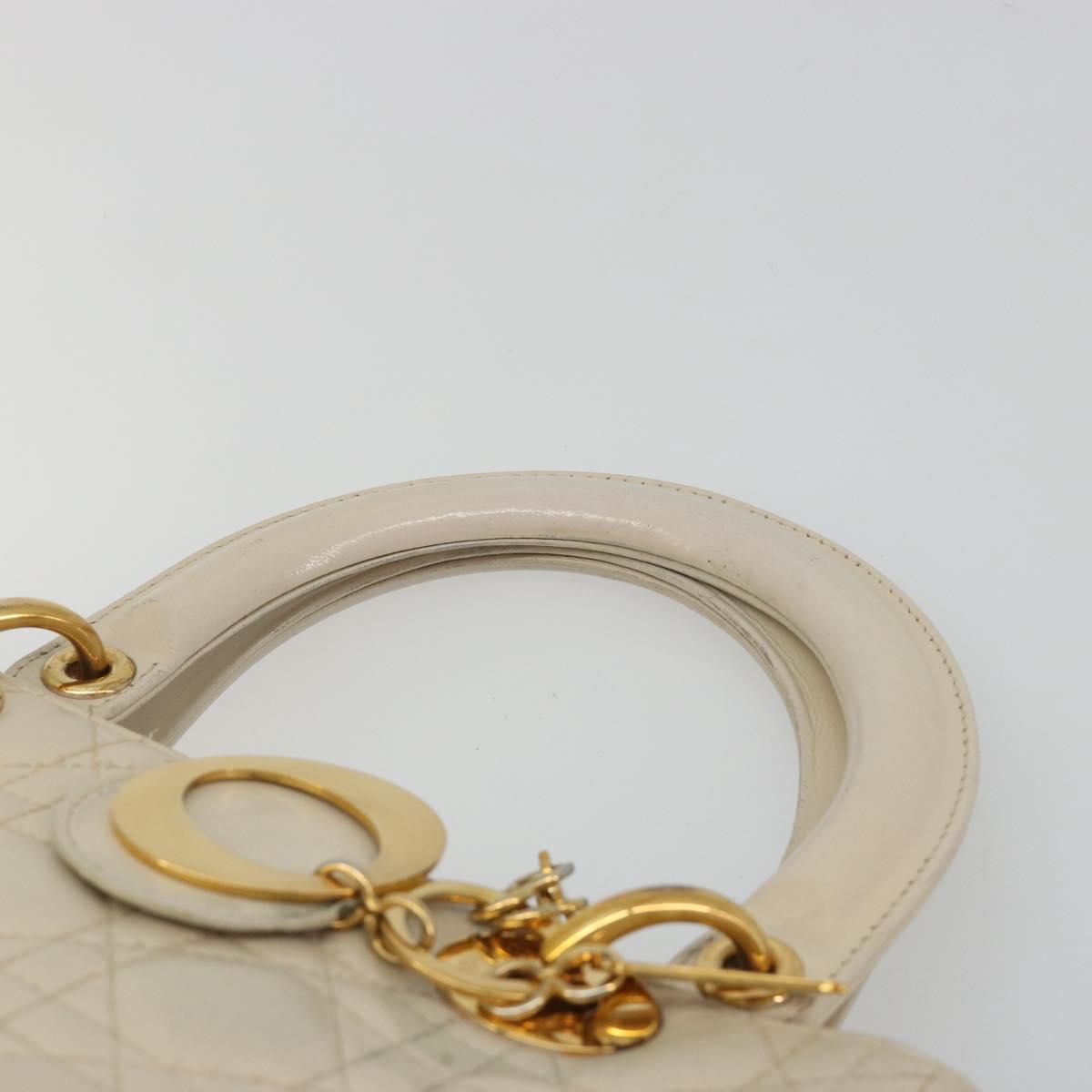 Christian Dior Lady Dior Canage Hand Bag Leather 2way Ivory Gold Auth 188848A