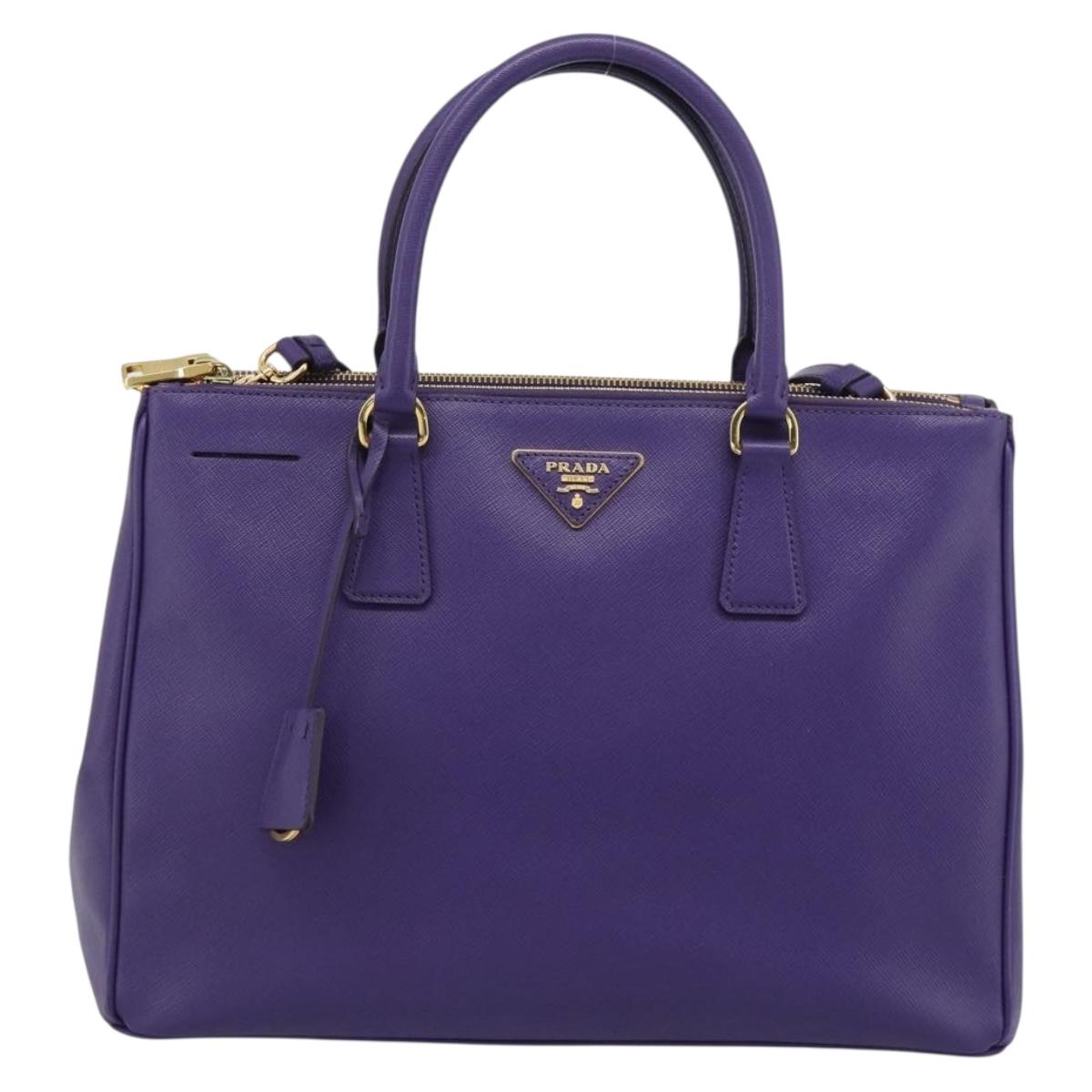 PRADA Galleria Hand Bag Saffiano leather 2way Purple Gold Auth 188851V