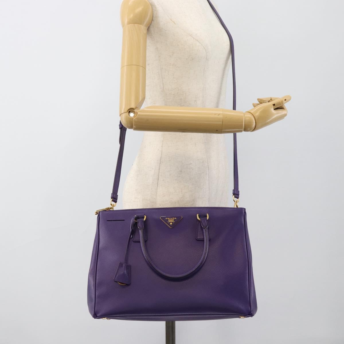 PRADA Galleria Hand Bag Saffiano leather 2way Purple Gold Auth 188851V