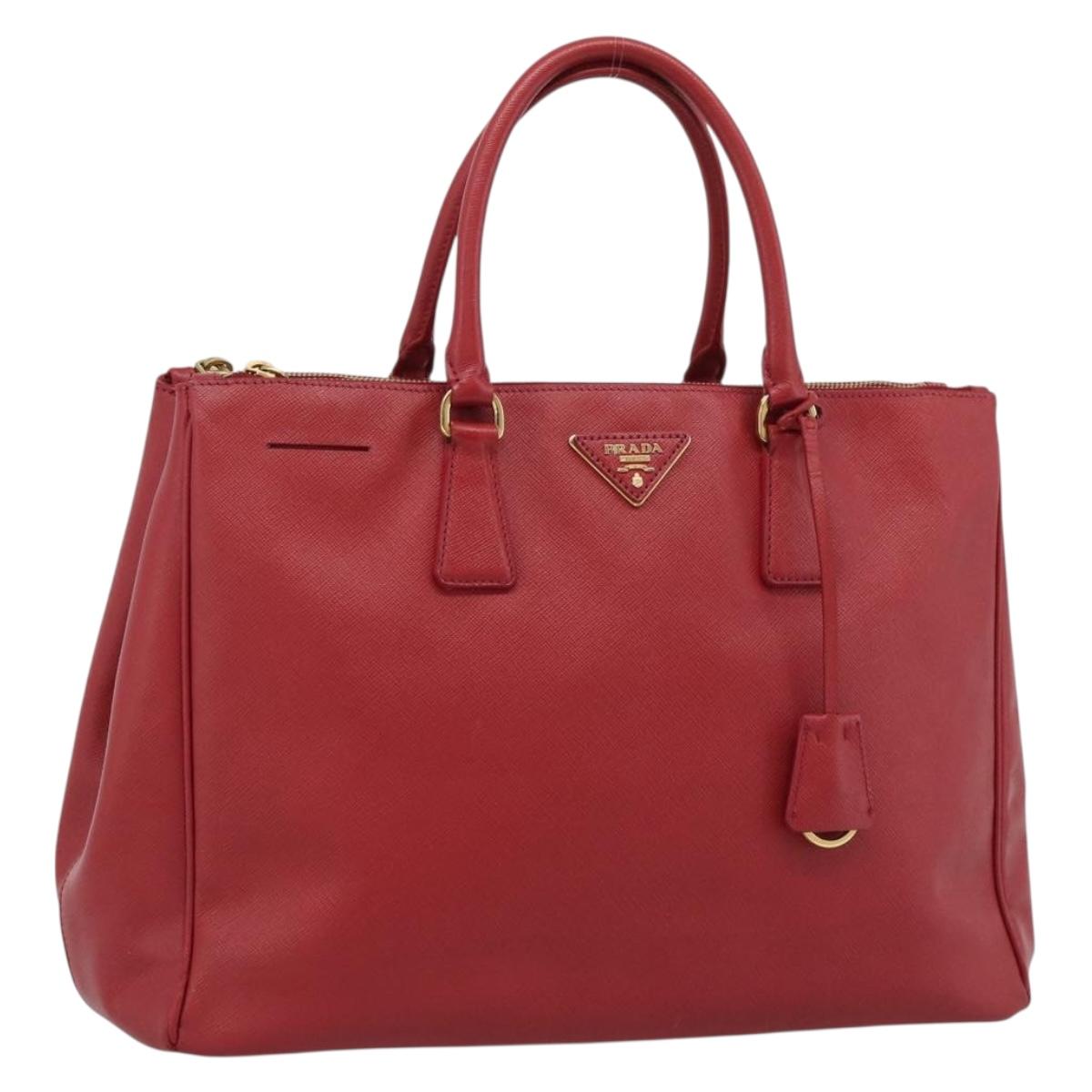 PRADA Galleria Hand Bag Saffiano leather Red Gold Auth 188852V