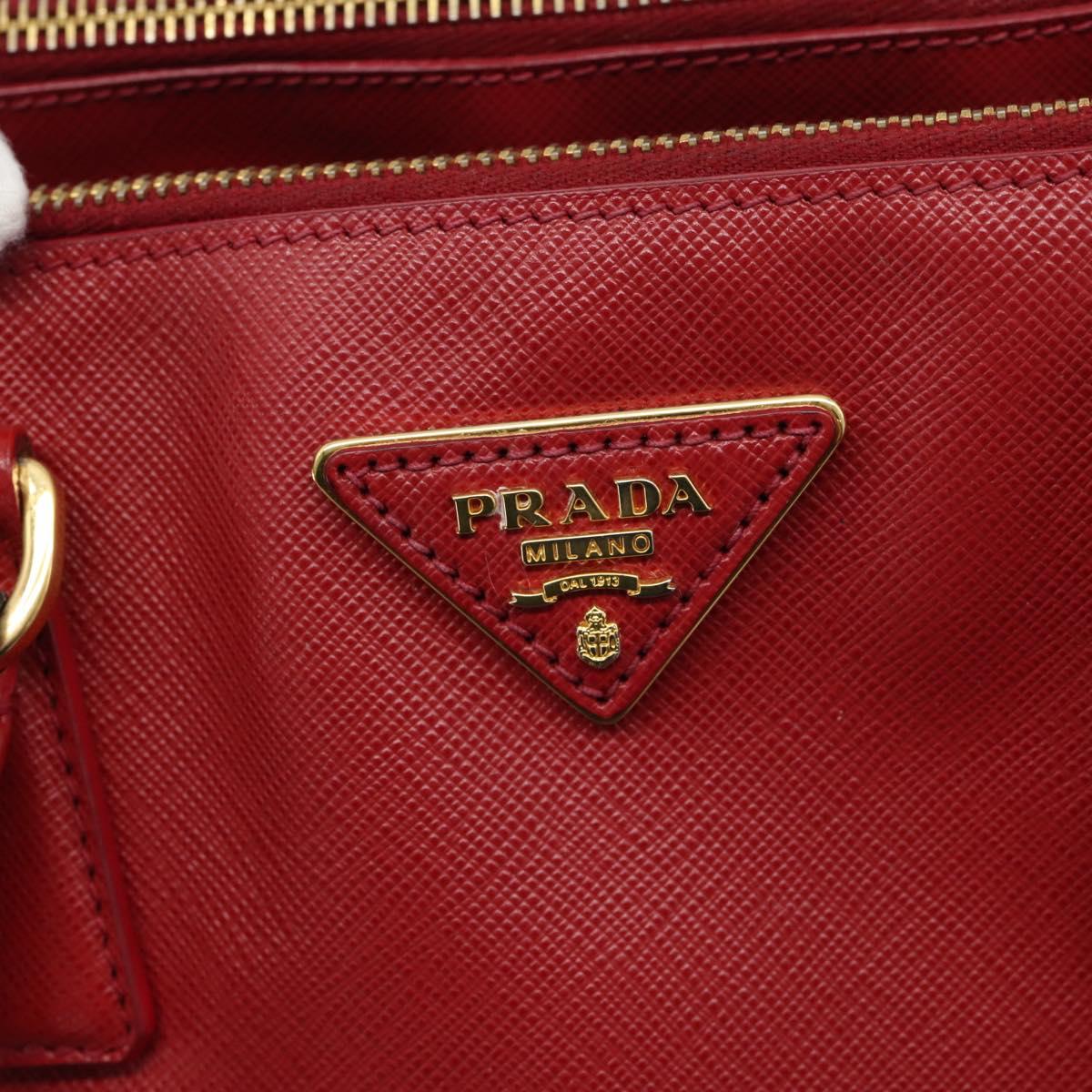 PRADA Galleria Hand Bag Saffiano leather Red Gold Auth 188852V