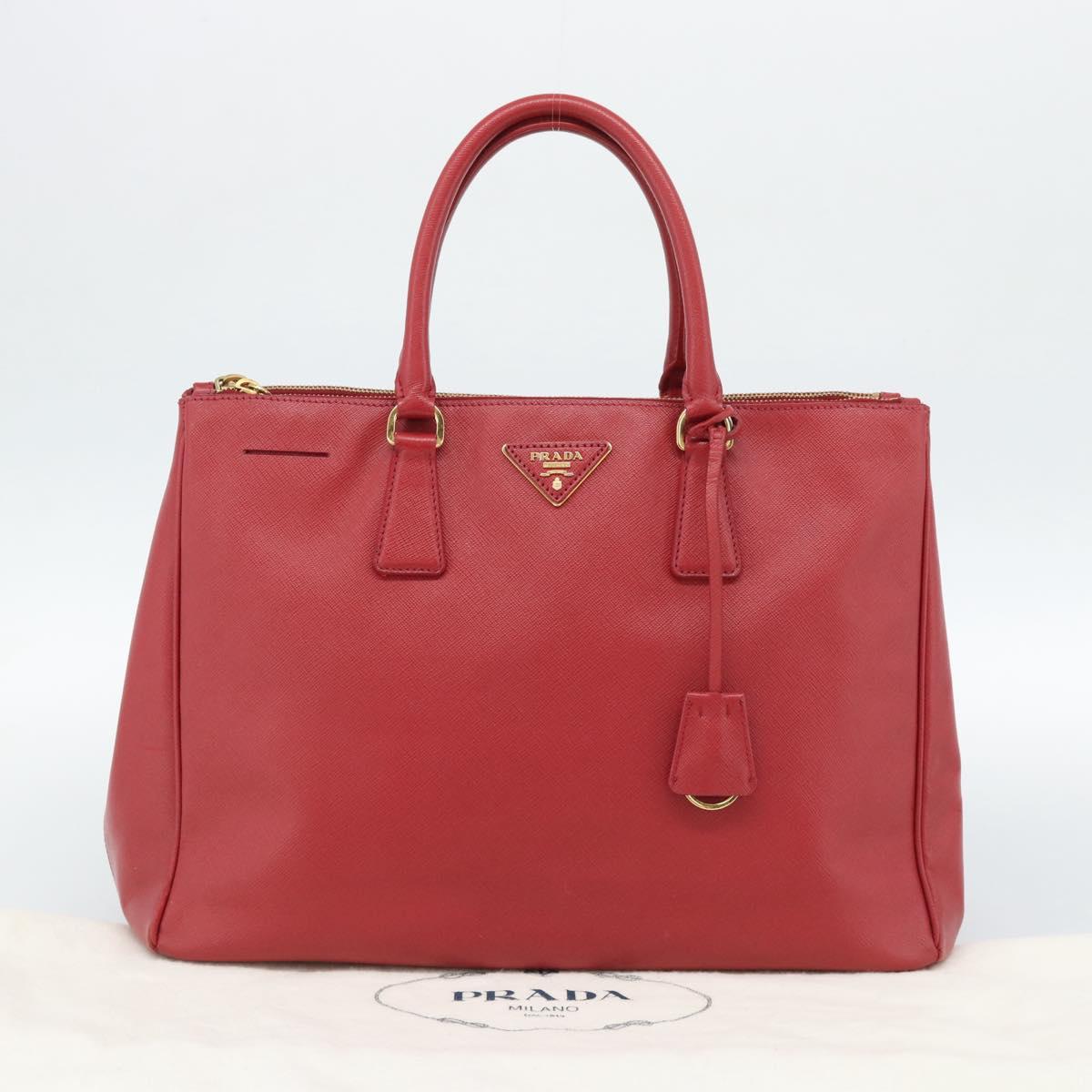 PRADA Galleria Hand Bag Saffiano leather Red Gold Auth 188852V