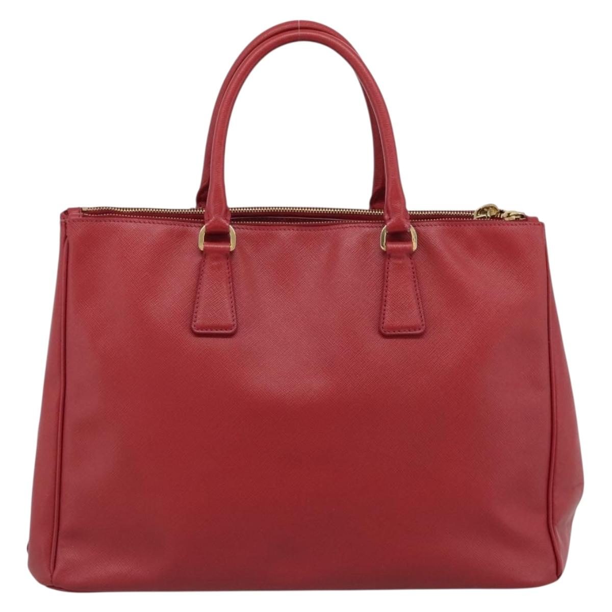 PRADA Galleria Hand Bag Saffiano leather Red Gold Auth 188852V