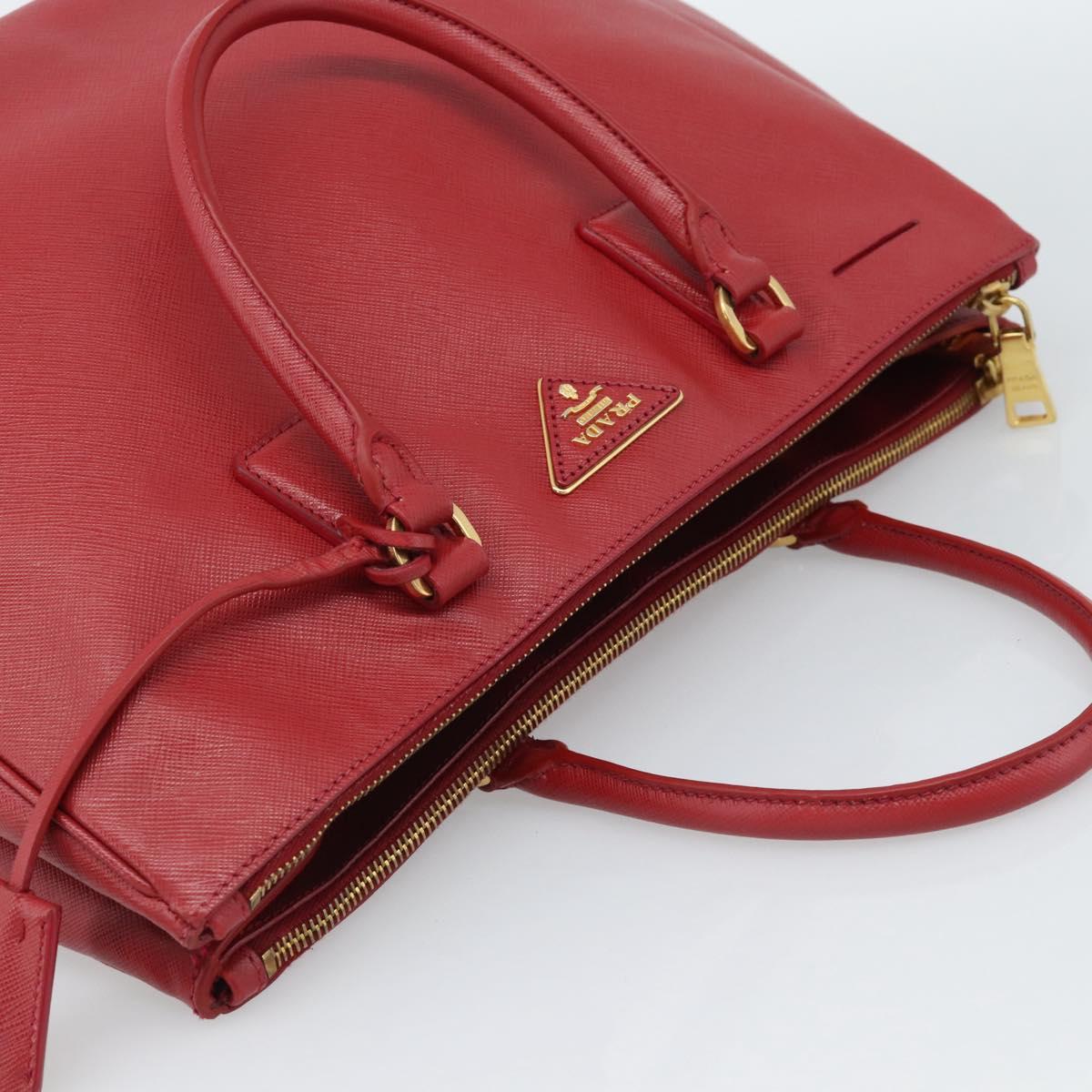 PRADA Galleria Hand Bag Saffiano leather Red Gold Auth 188852V