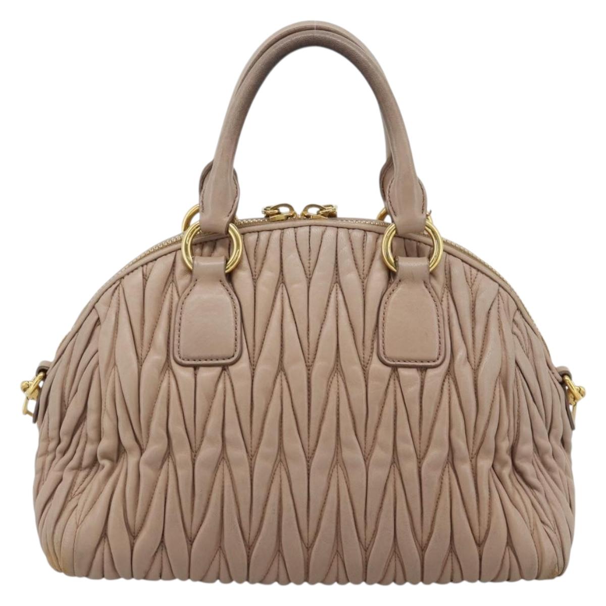 Miu Miu Matelasse Hand Bag Leather 2way Pink Gold Auth 188853