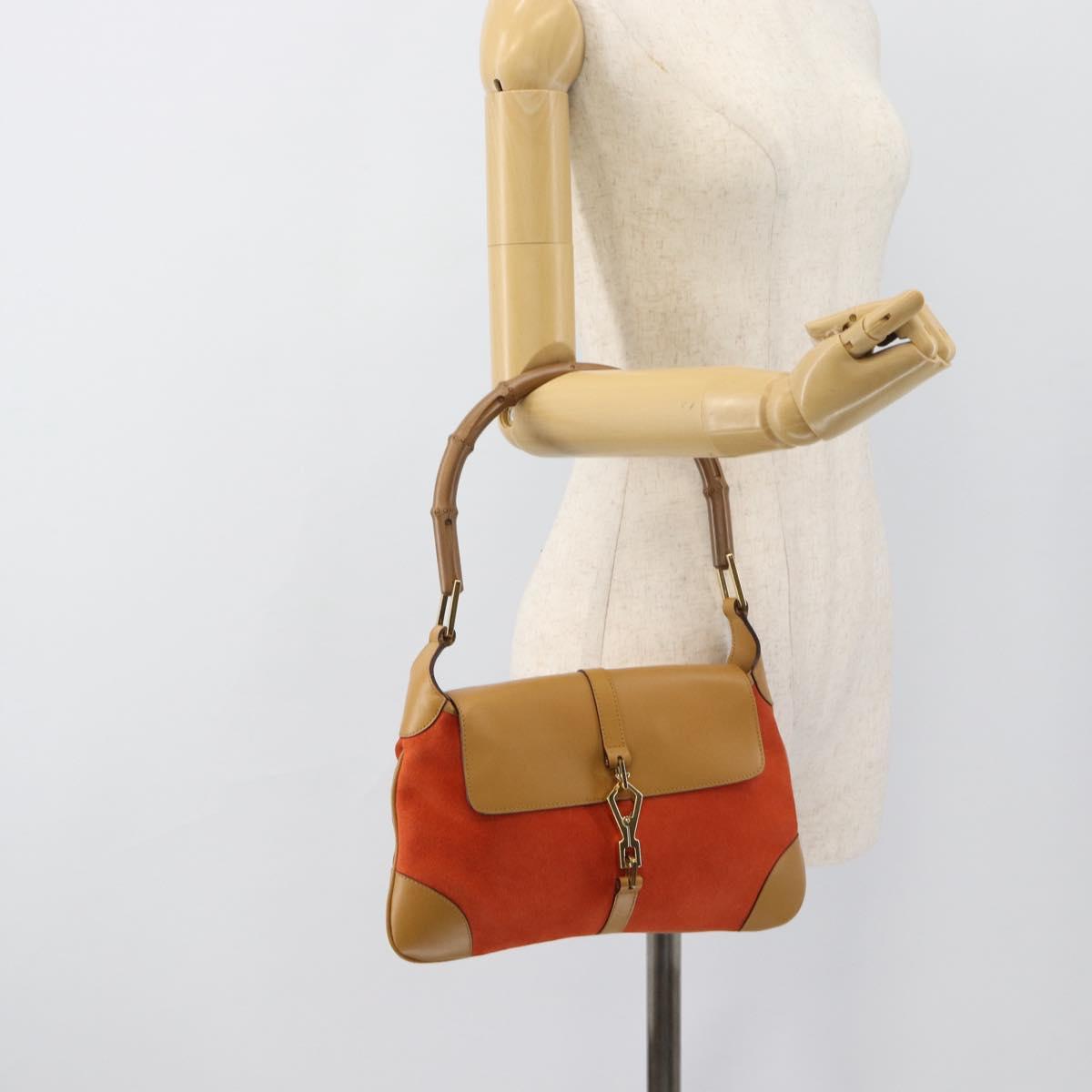 GUCCI Bamboo Shoulder Bag Suede Brown Gold Auth 188854V