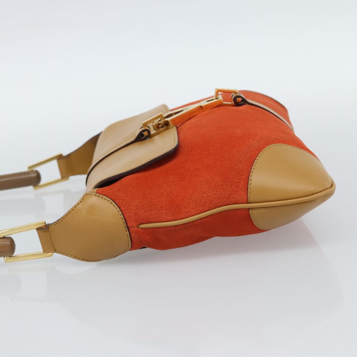 GUCCI Bamboo Shoulder Bag Suede Brown Gold Auth 188854V