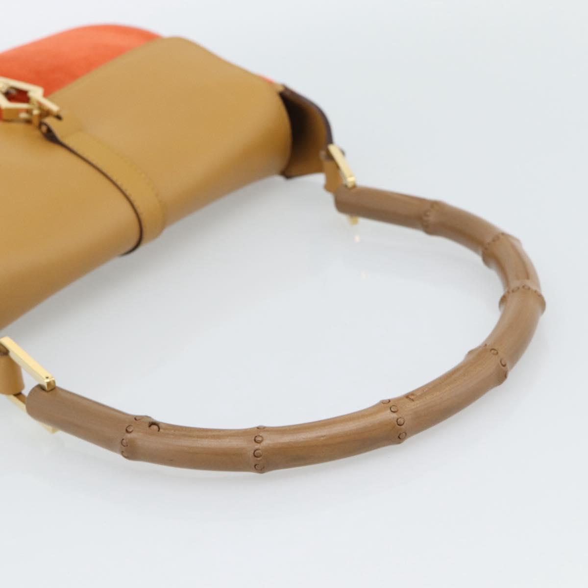 GUCCI Bamboo Shoulder Bag Suede Brown Gold Auth 188854V