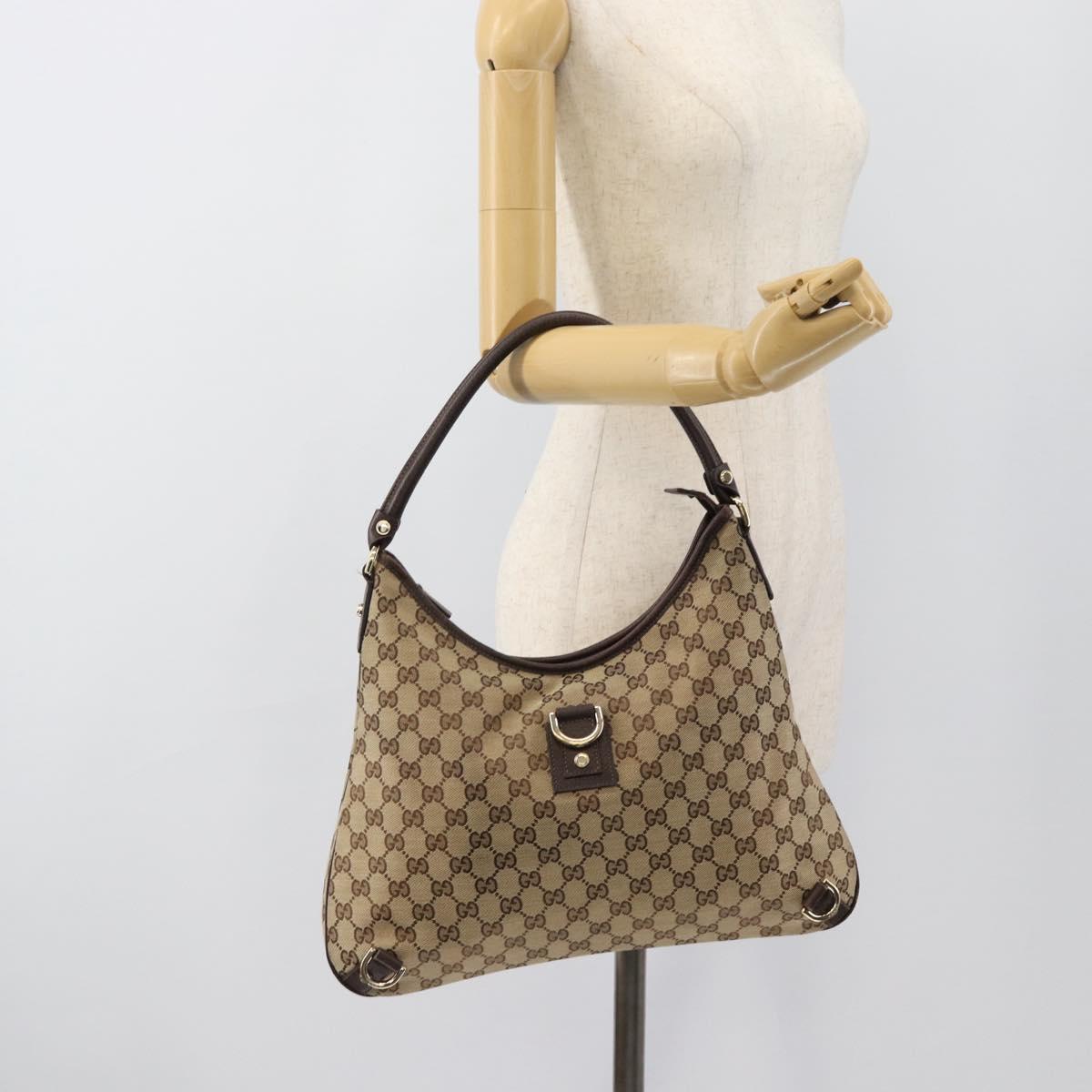 GUCCI GG Canvas Abbey Shoulder Bag Beige Gold 130737 Auth 188855V