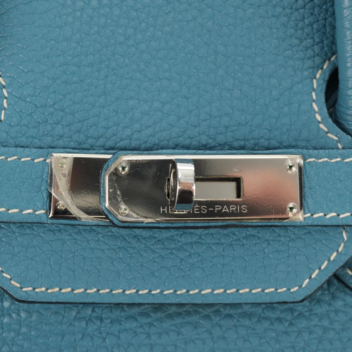 HERMES Birkin 35 Hand Bag Taurillon Leather Light Blue Silver Auth 188857SM
