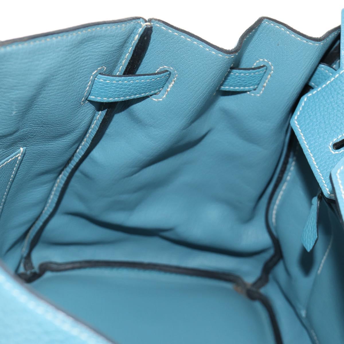 HERMES Birkin 35 Hand Bag Taurillon Leather Light Blue Silver Auth 188857SM