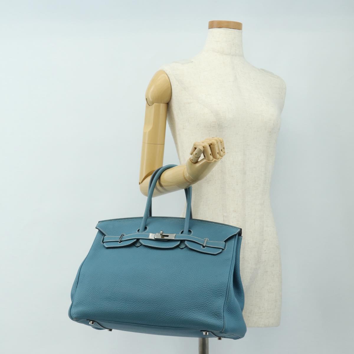 HERMES Birkin 35 Hand Bag Taurillon Leather Light Blue Silver Auth 188857SM