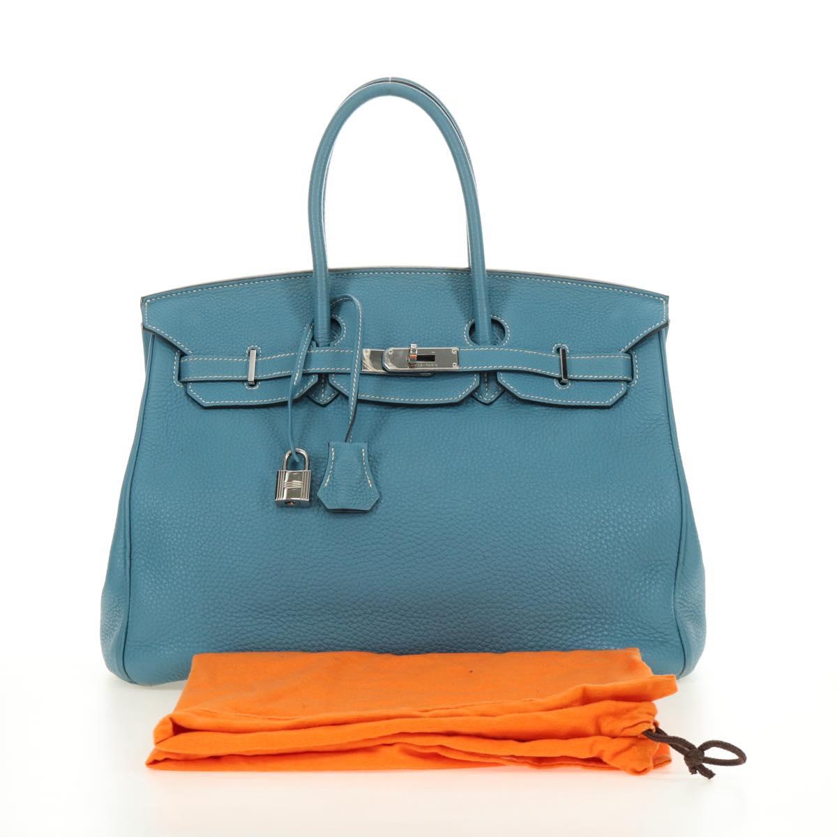 HERMES Birkin 35 Hand Bag Taurillon Leather Light Blue Silver Auth 188857SM
