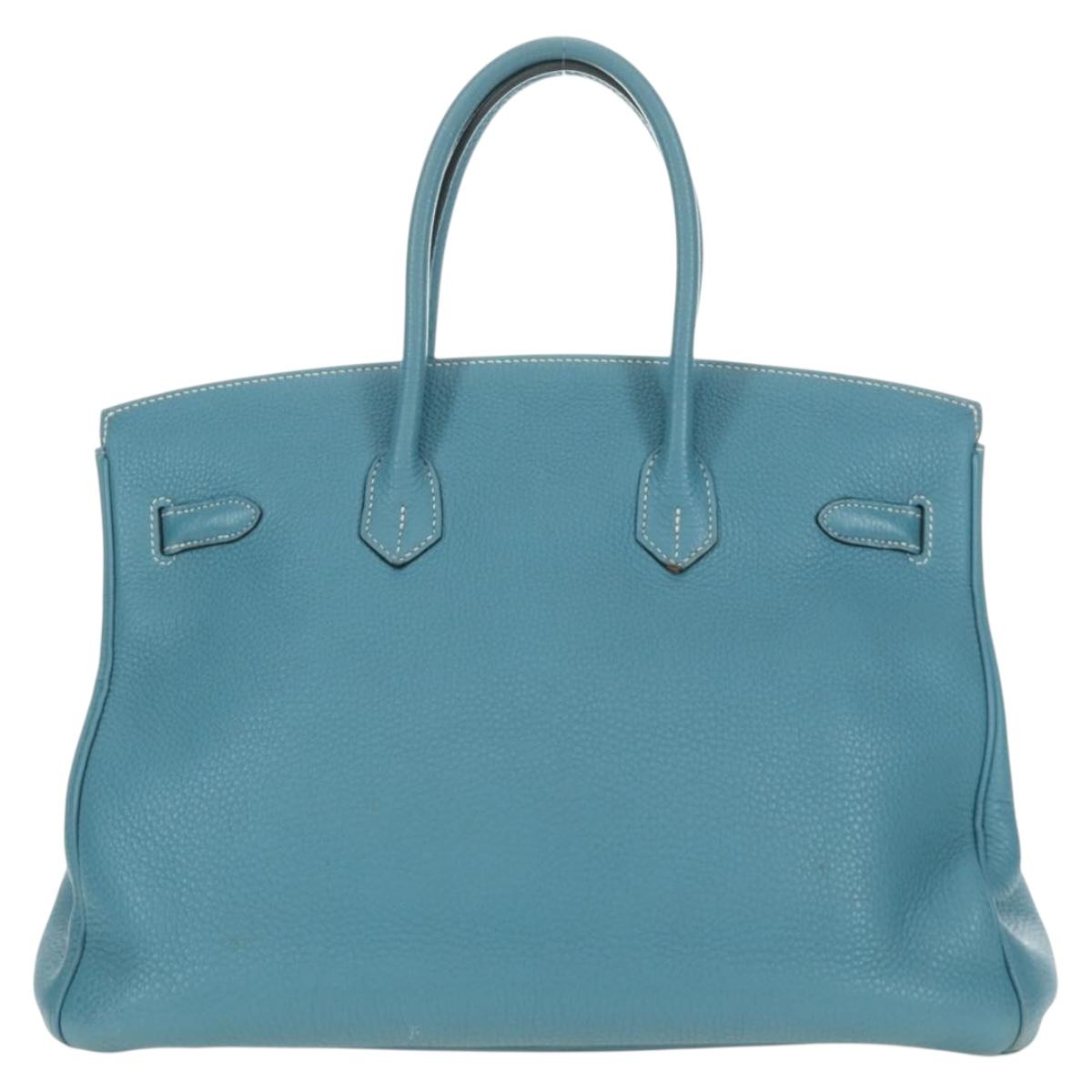 HERMES Birkin 35 Hand Bag Taurillon Leather Light Blue Silver Auth 188857SM
