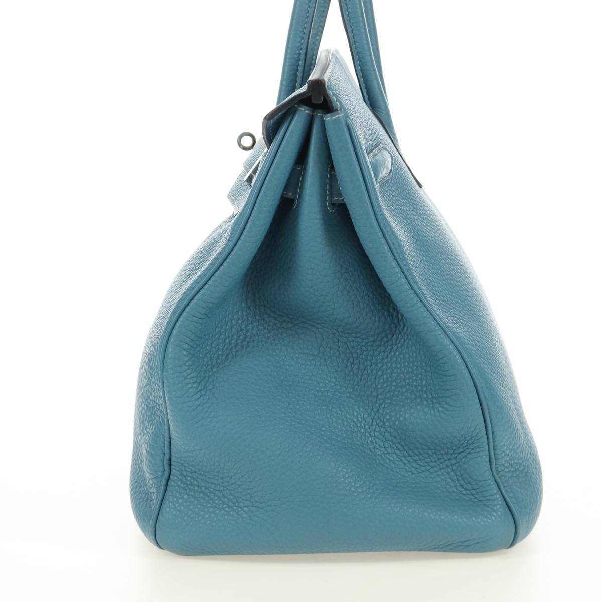 HERMES Birkin 35 Hand Bag Taurillon Leather Light Blue Silver Auth 188857SM
