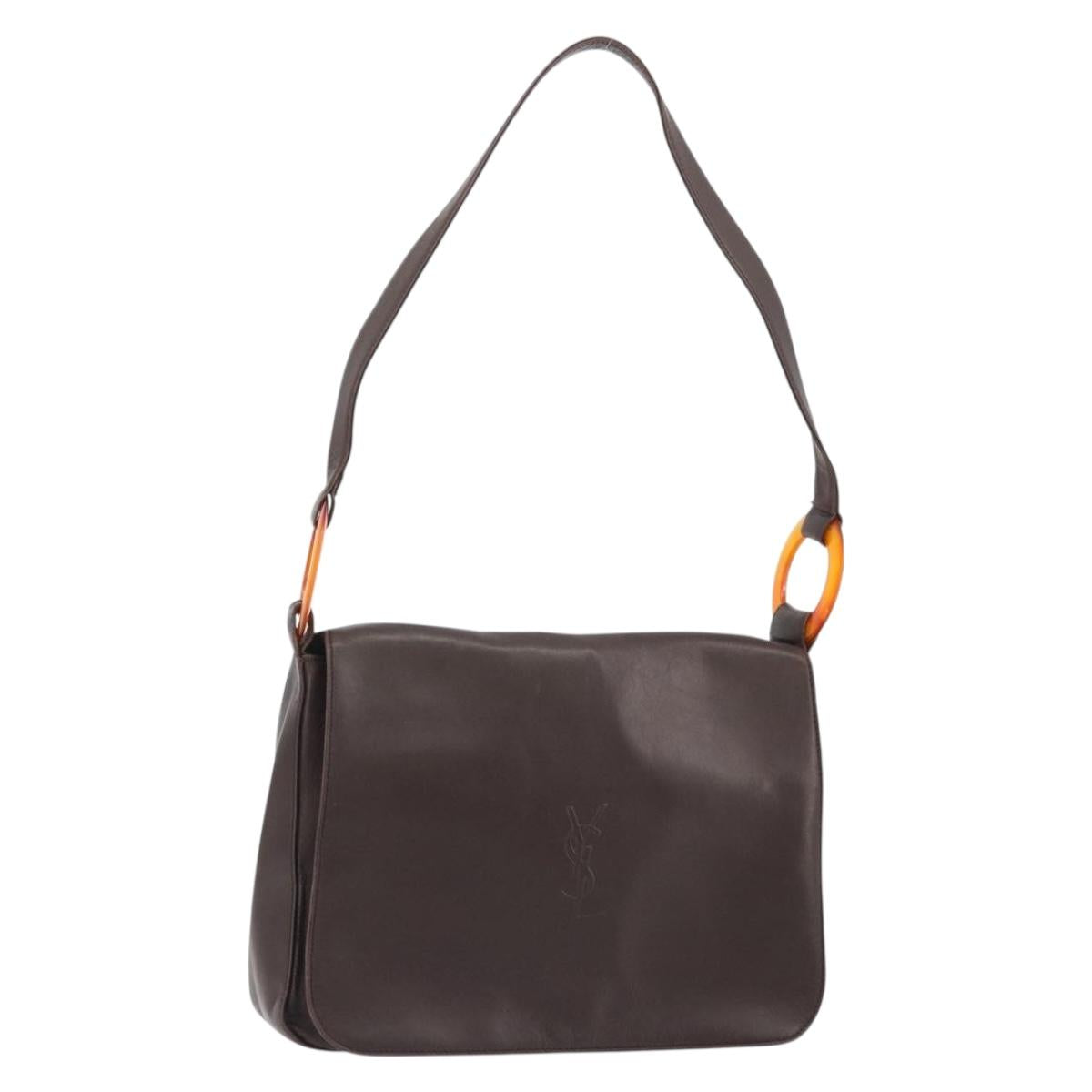 SAINT LAURENT Shoulder Bag Leather Brown Gold Auth 188860