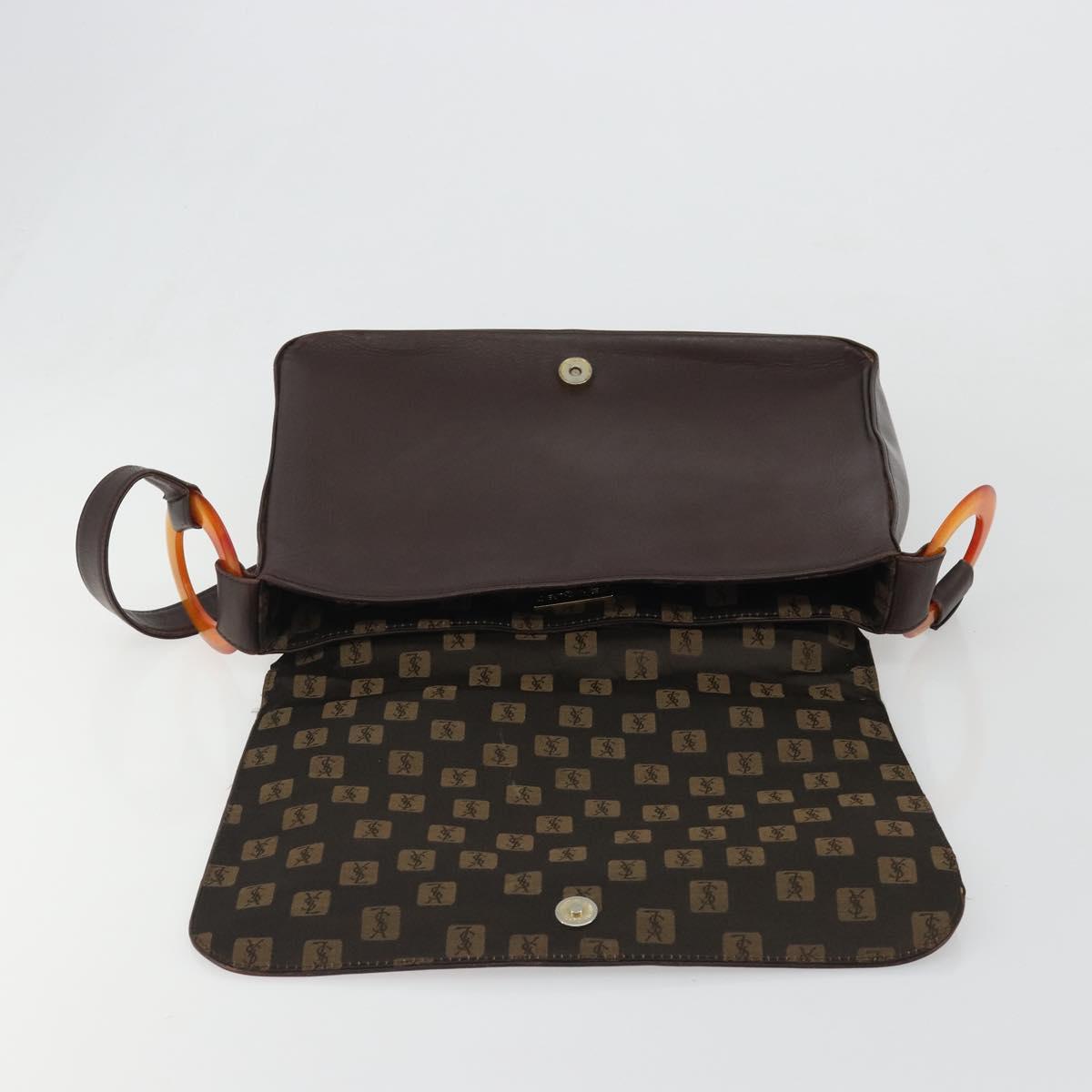 SAINT LAURENT Shoulder Bag Leather Brown Gold Auth 188860