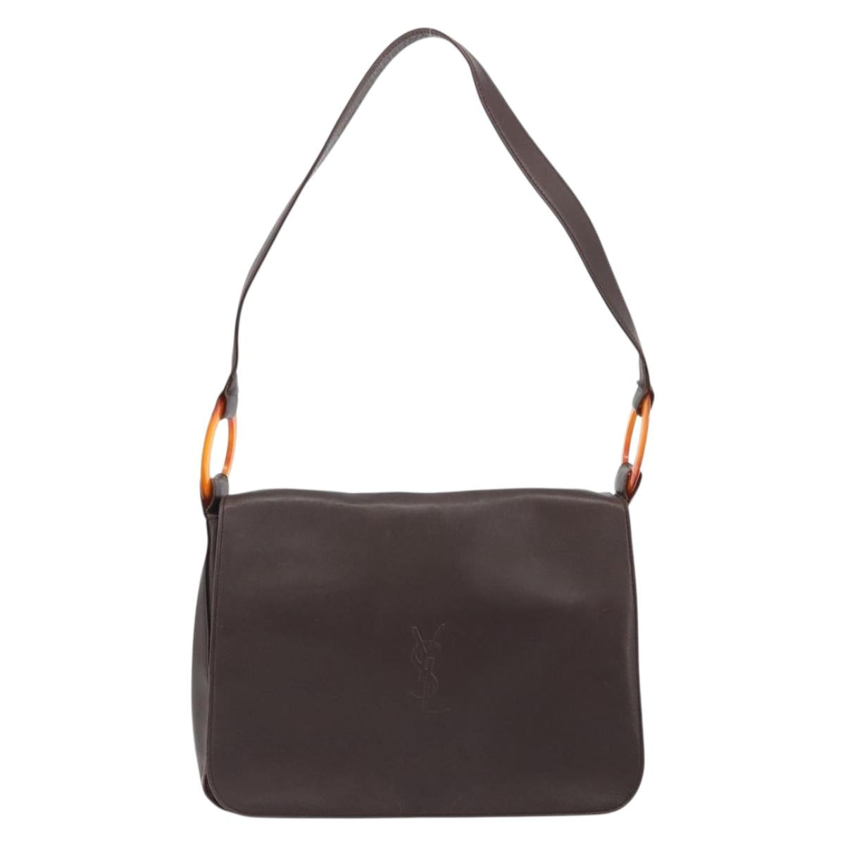 SAINT LAURENT Shoulder Bag Leather Brown Gold Auth 188860