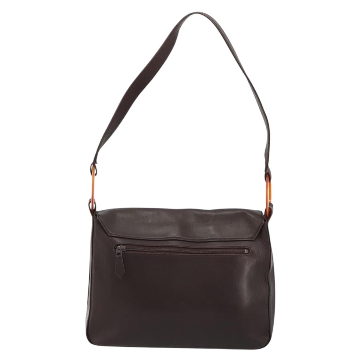 SAINT LAURENT Shoulder Bag Leather Brown Gold Auth 188860