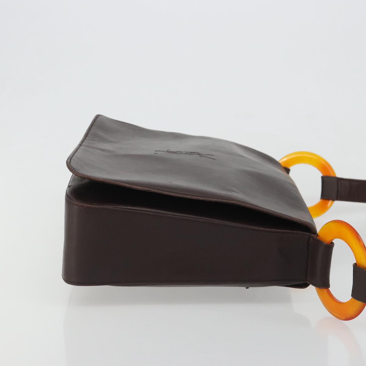 SAINT LAURENT Shoulder Bag Leather Brown Gold Auth 188860