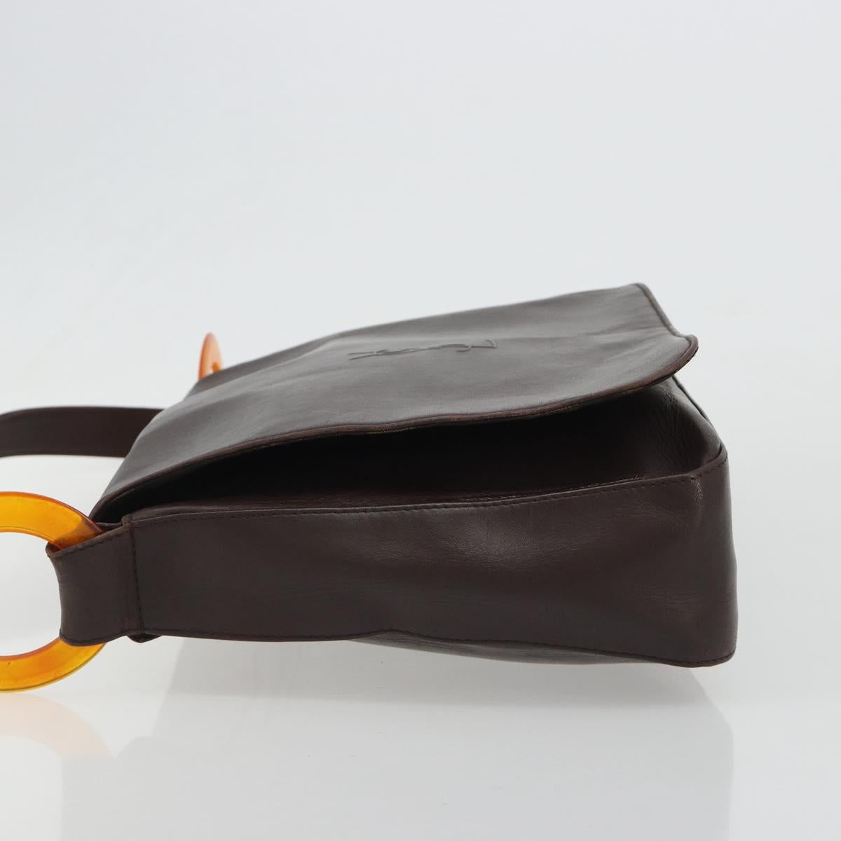 SAINT LAURENT Shoulder Bag Leather Brown Gold Auth 188860