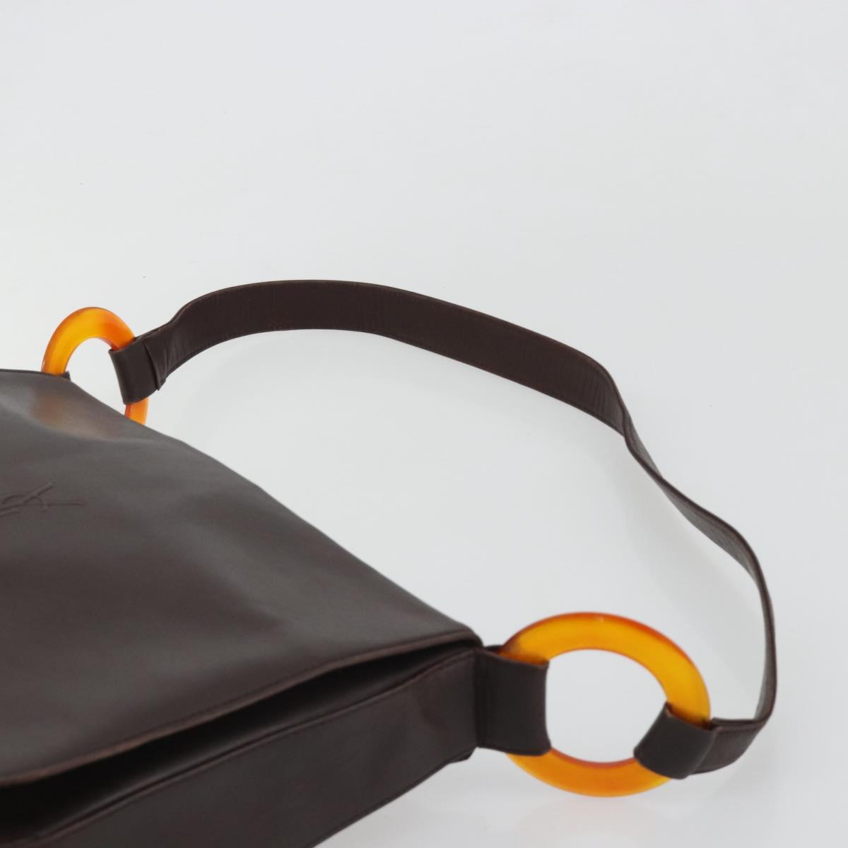 SAINT LAURENT Shoulder Bag Leather Brown Gold Auth 188860