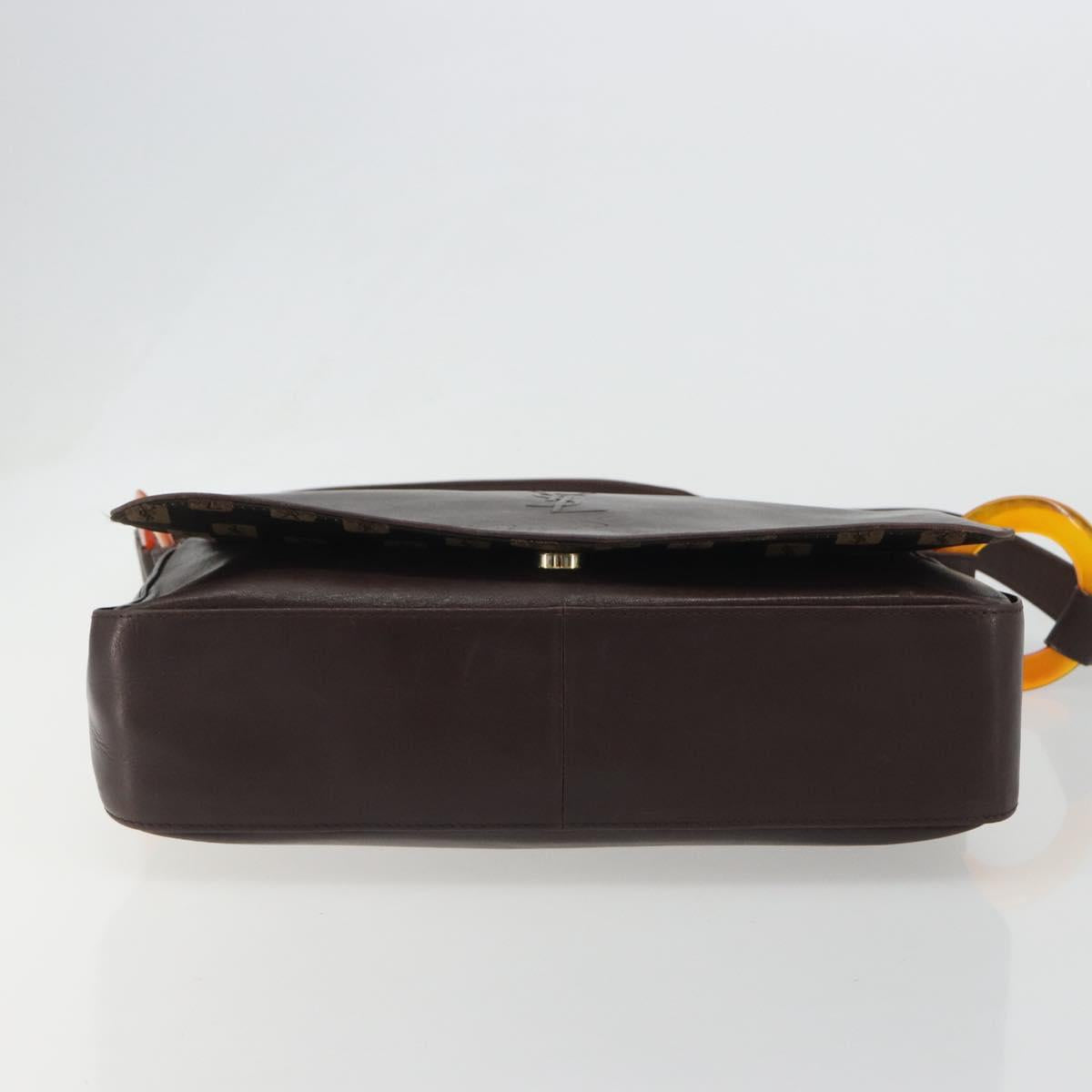 SAINT LAURENT Shoulder Bag Leather Brown Gold Auth 188860
