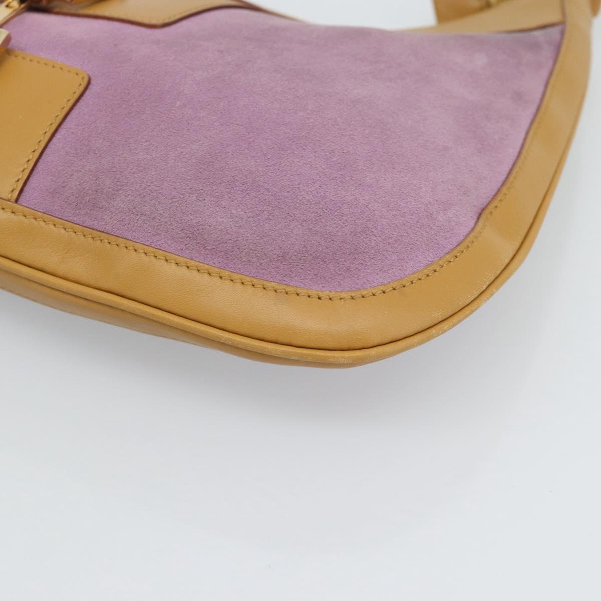 GUCCI Horsebit Shoulder Bag Suede Pink Gold Auth 188861A