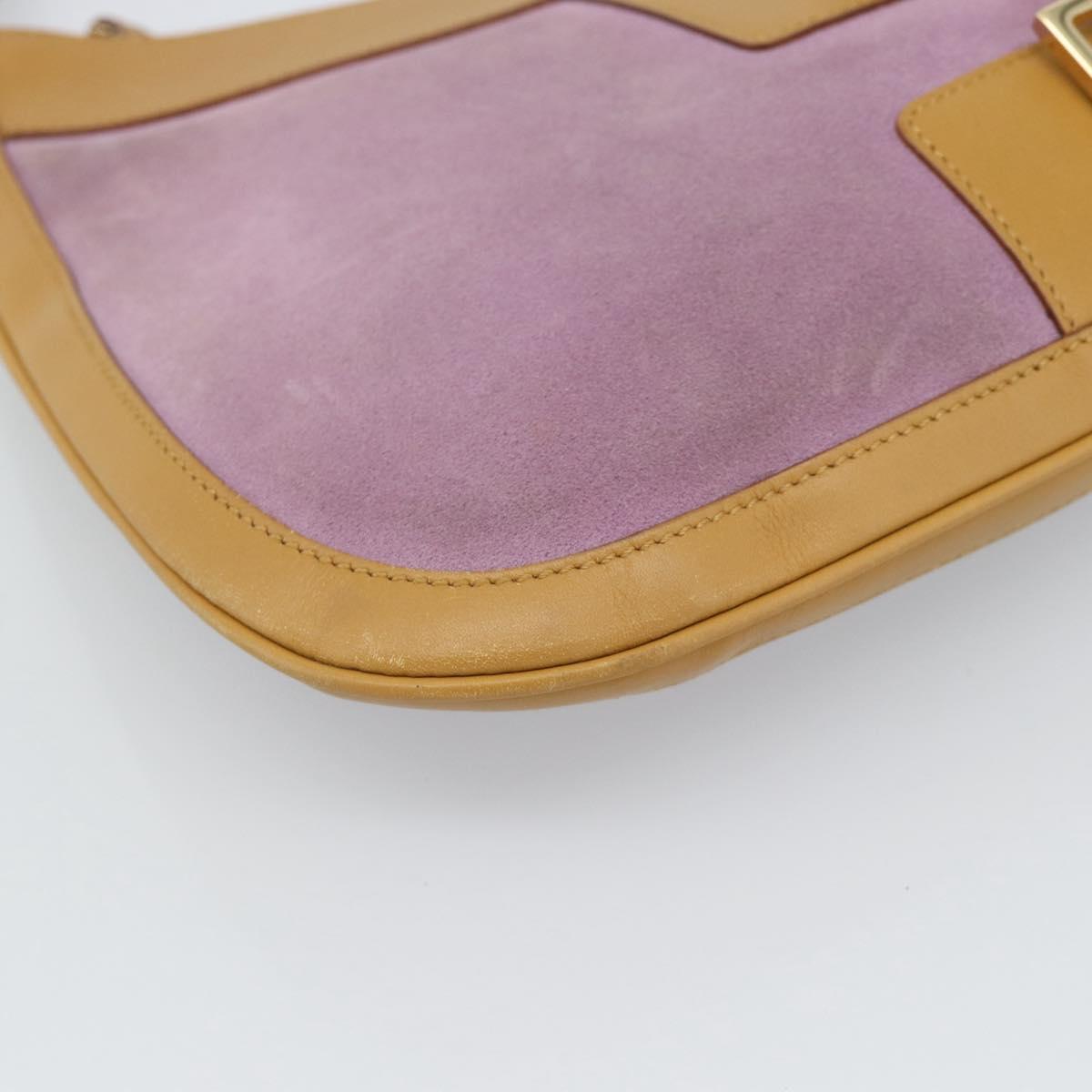 GUCCI Horsebit Shoulder Bag Suede Pink Gold Auth 188861A