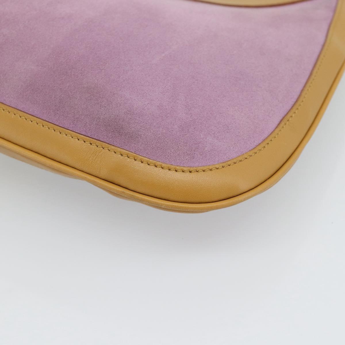 GUCCI Horsebit Shoulder Bag Suede Pink Gold Auth 188861A