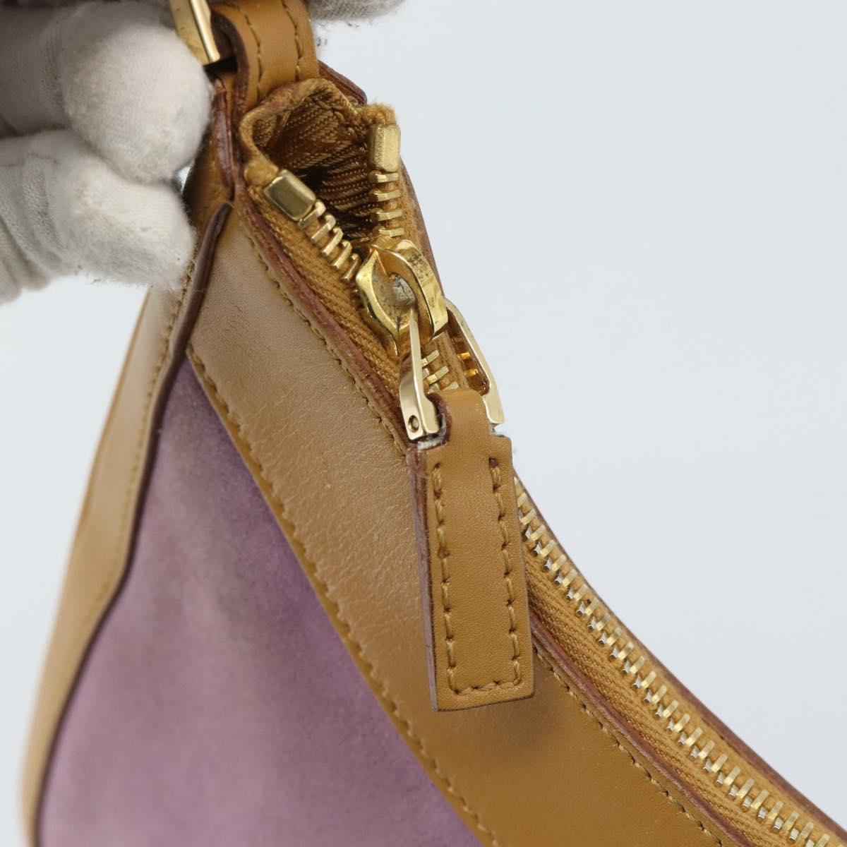 GUCCI Horsebit Shoulder Bag Suede Pink Gold Auth 188861A